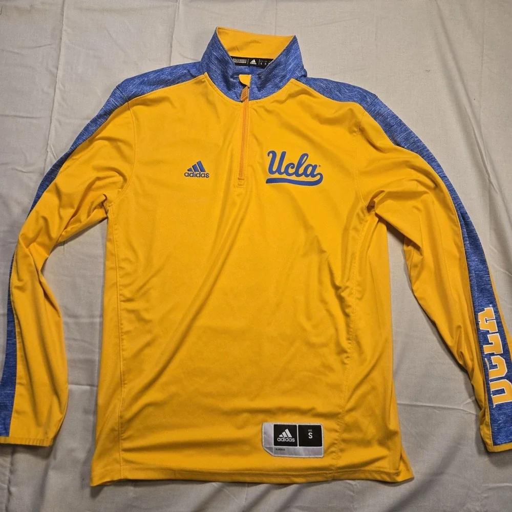 UCLA Bruins Pullover Mens Small Yellow NCAA Basketball Adidas Climalite 1/4 Zip